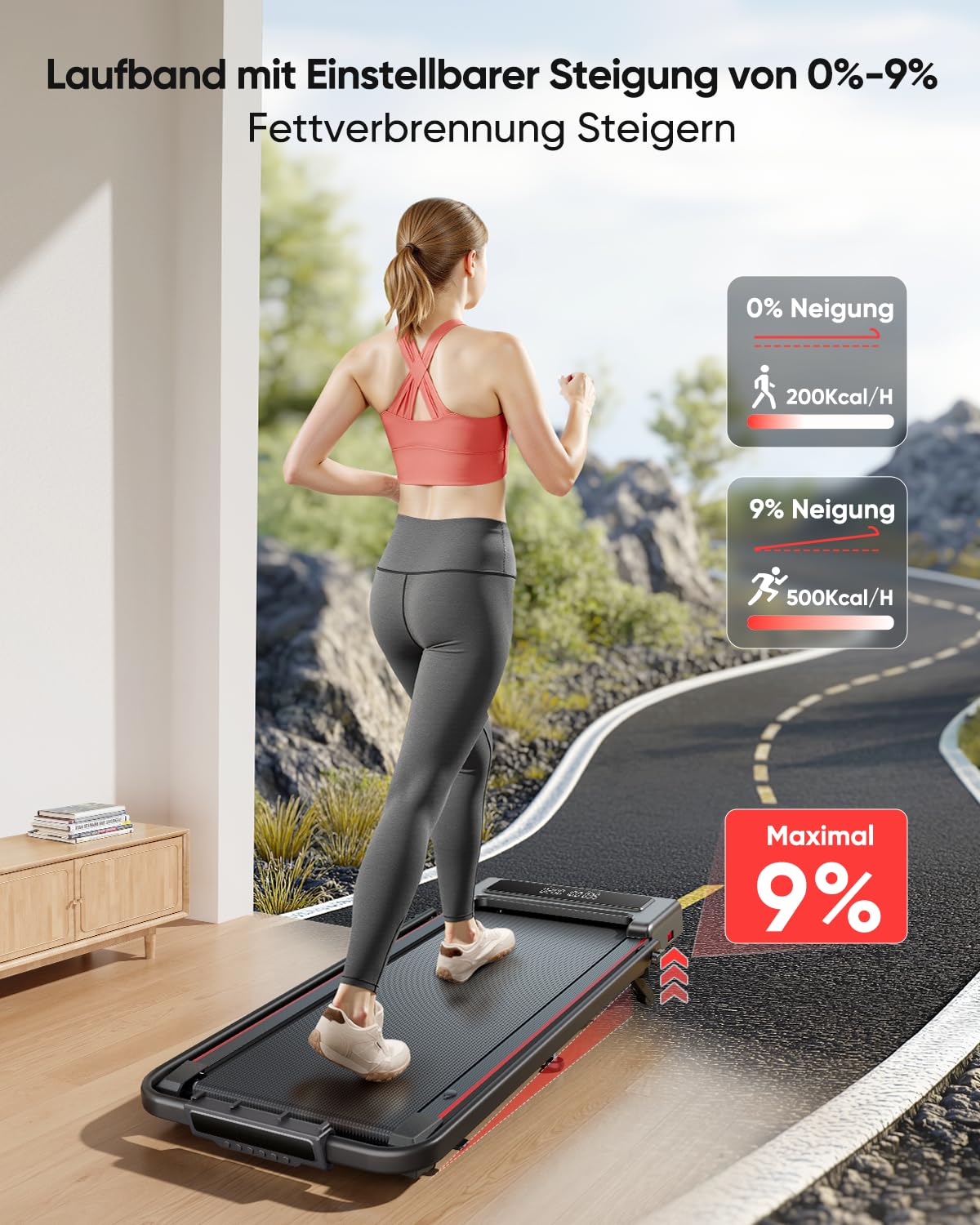 Laufband für Zuhause mit Neigung, 4 IN 1 Walking Pad, 12km/h Klappbar Laufband mit Steigung, 2.5HP Under Desk Schreibtisch Treadmill für Zuhause & Büro, Fernbedienung und App, Stummschalttaste
