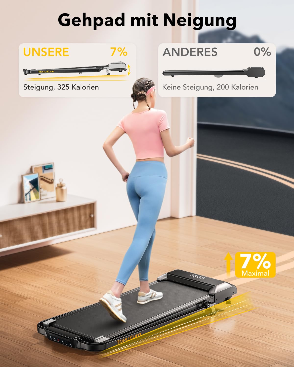 Laufband für Zuhause mit Neigung, 2 in 1 Walking Pad, 12km/h Klappbar Laufband mit Steigung, 2.5HP Under Desk Schreibtisch Treadmill für Zuhause & Büro, Fernbedienung und App, Keine Installation