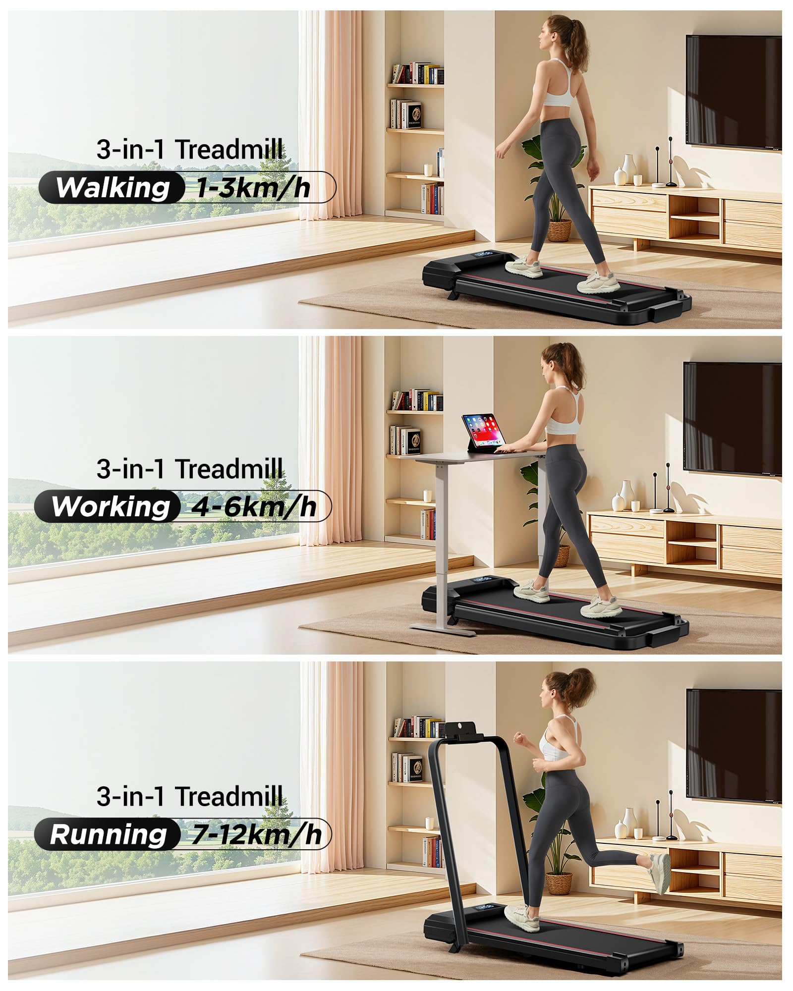 LONTEK Laufband für Zuhause klappbar 12km/h, Laufband mit Steigung für Zuhause mit Bürstenlosem Motor, Walking Pad mit Steigung max. Belastung 136 kg.