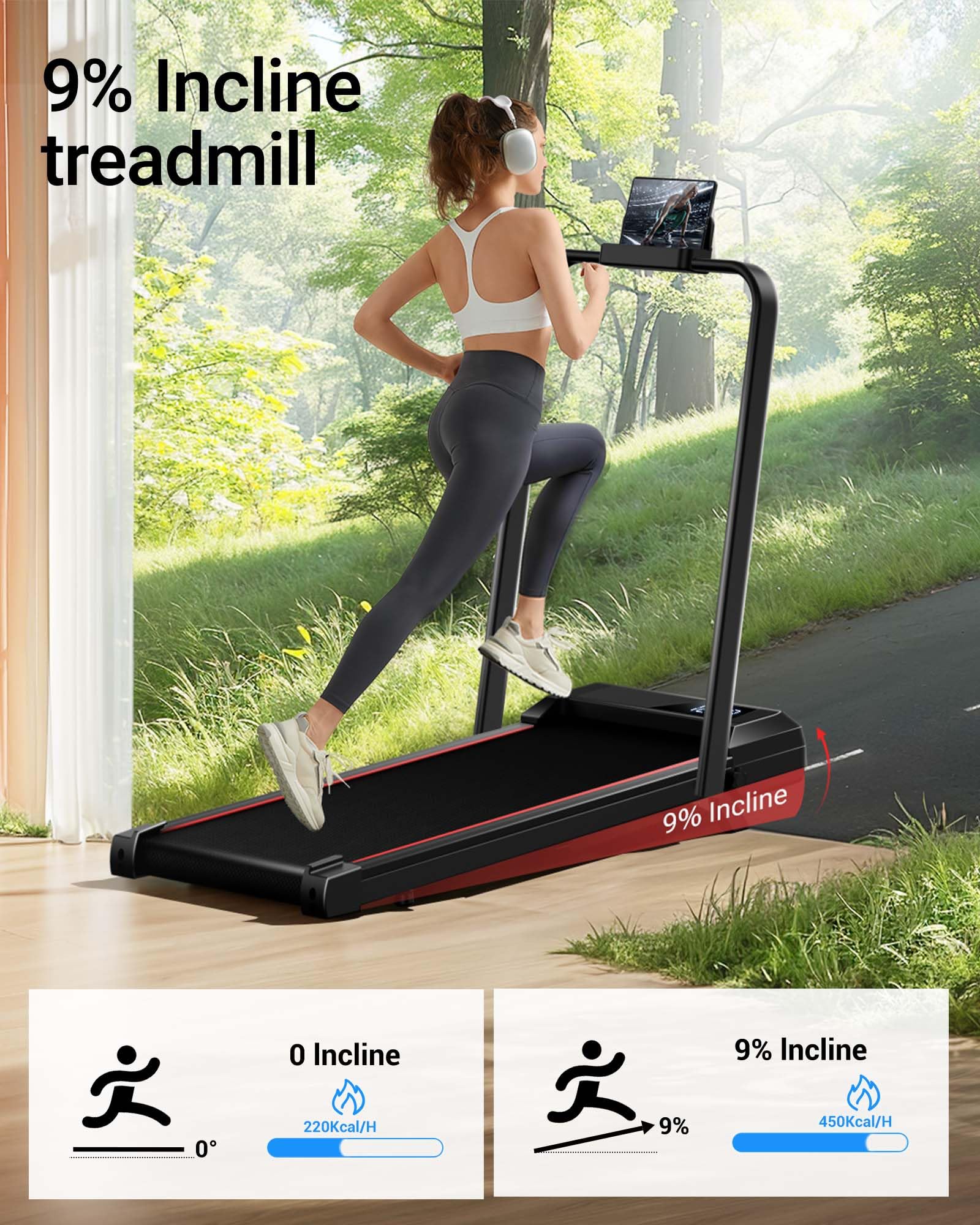 LONTEK Laufband für Zuhause klappbar 12km/h, Laufband mit Steigung für Zuhause mit Bürstenlosem Motor, Walking Pad mit Steigung max. Belastung 136 kg.