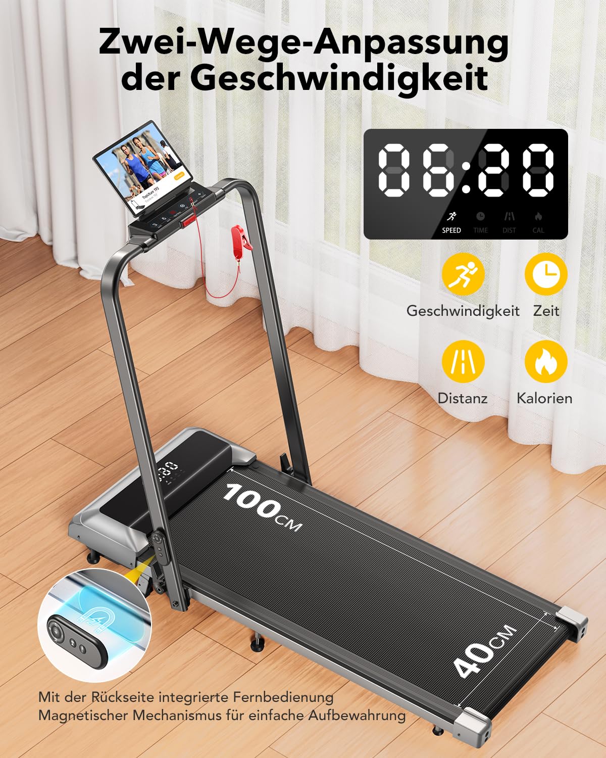 Laufband für Zuhause mit Neigung, 2 in 1 Walking Pad, 12km/h Klappbar Laufband mit Steigung, 2.5HP Under Desk Schreibtisch Treadmill für Zuhause & Büro, Fernbedienung und App, Keine Installation