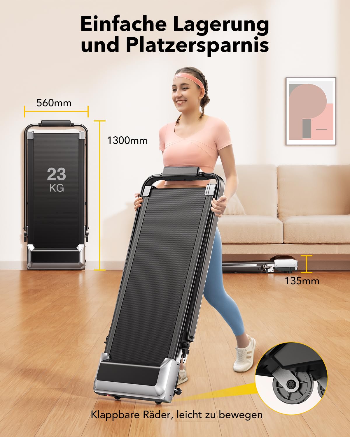 Laufband für Zuhause mit Neigung, 2 in 1 Walking Pad, 12km/h Klappbar Laufband mit Steigung, 2.5HP Under Desk Schreibtisch Treadmill für Zuhause & Büro, Fernbedienung und App, Keine Installation