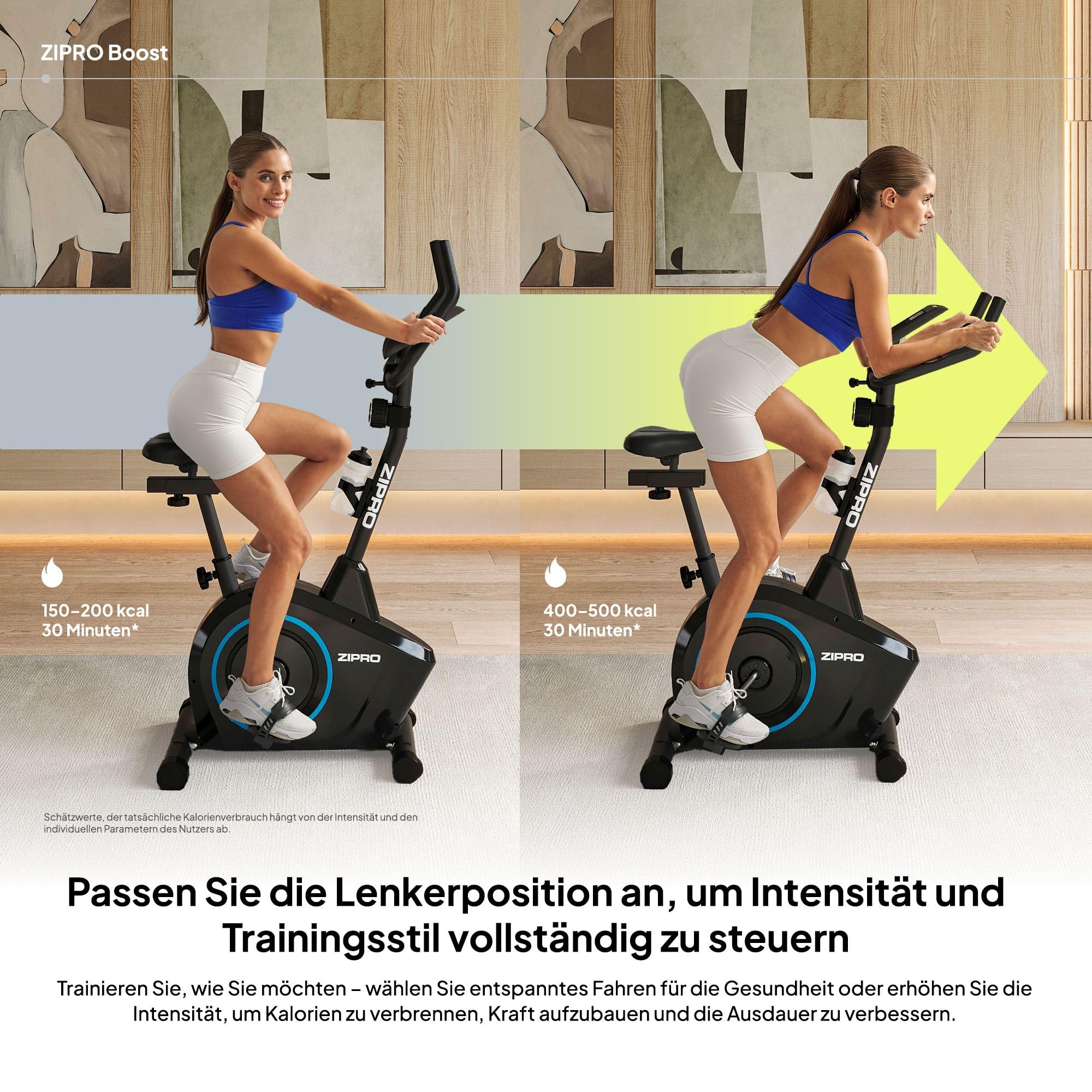 Zipro Heimtrainer Fahrrad Boost, Ergometer Fitnessbikes, Magnetisches Fahrradtrainer, Ergometer Fahrrad bis 120kg, Indoor Bike, Trainingsfahrrad für zuhause, Fahrradergometer Batteriebetrieben